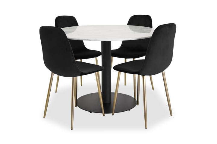 Admira matbord runt vit/svart+Pontus stol svart/mässing 4st - Alla Möbler - Matgrupper - Matgrupper med 4 stolar