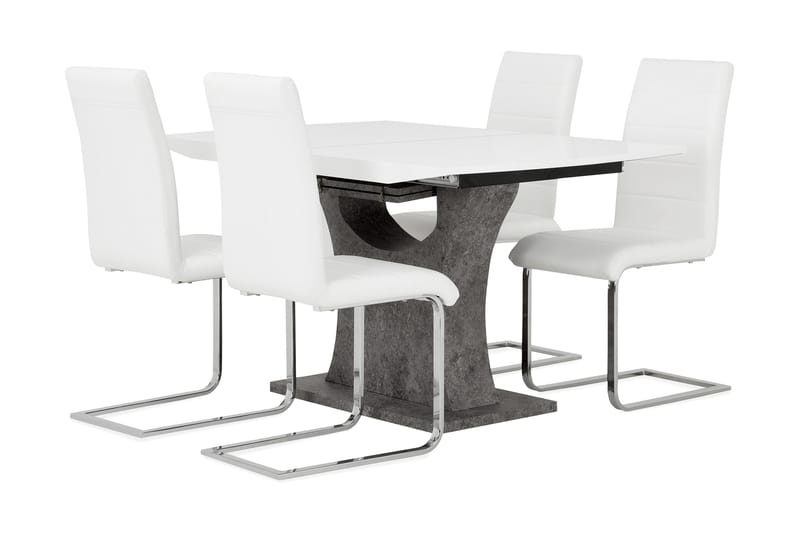 Azusa Matgrupp 140 cm med 4 Sorado Stolar - Vit/Betong - Alla Möbler - Matgrupper - Matgrupper med 4 stolar