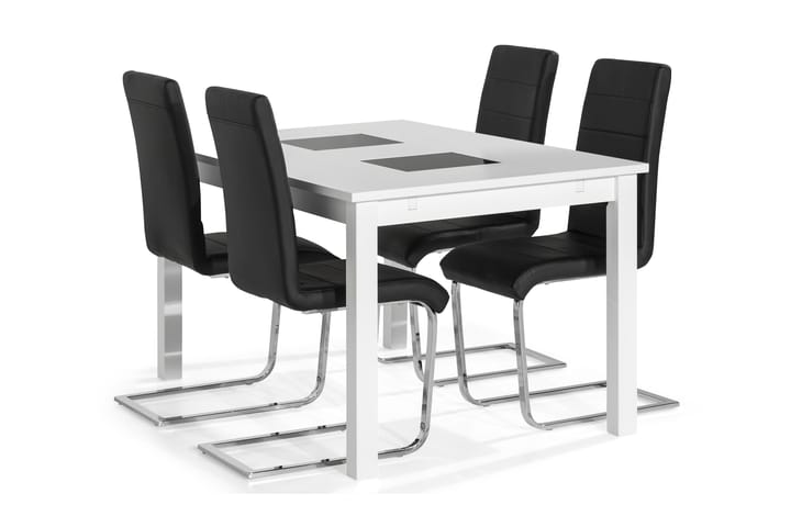 Diana Förlängningsbar Matgrupp 140 cm med 4 Inez Stol - Vit/Svart PU/Krom - Alla Möbler - Matgrupper - Matgrupper med 4 stolar