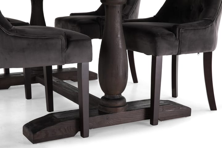 Dijon Matgrupp 160 cm med 4 Viktoria Fåtölj - Vintage Trä/Grå Sammet - Alla Möbler - Matgrupper - Matgrupper med 4 stolar