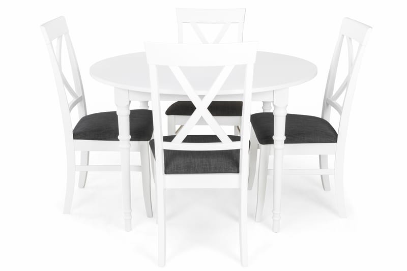 Erin Förlängningsbar Matgrupp Rund med 4 Hartford Stol - Vit/Grå - Alla Möbler - Matgrupper - Matgrupper med 4 stolar