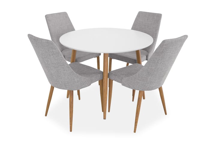 Jason Matgrupp 100 cm Rund med 4 Kev Stolar - Vit/Ek/Ljusgrå - Alla Möbler - Matgrupper - Matgrupper med 4 stolar
