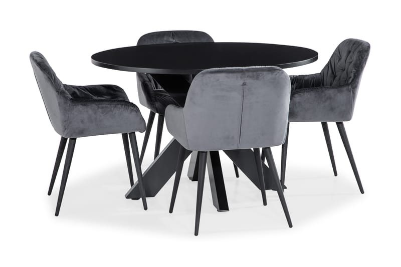 Jefferson Matgrupp Rund 120 cm med 4 Brianna Köksstol Sammet - Alla Möbler - Matgrupper - Matgrupper med 4 stolar