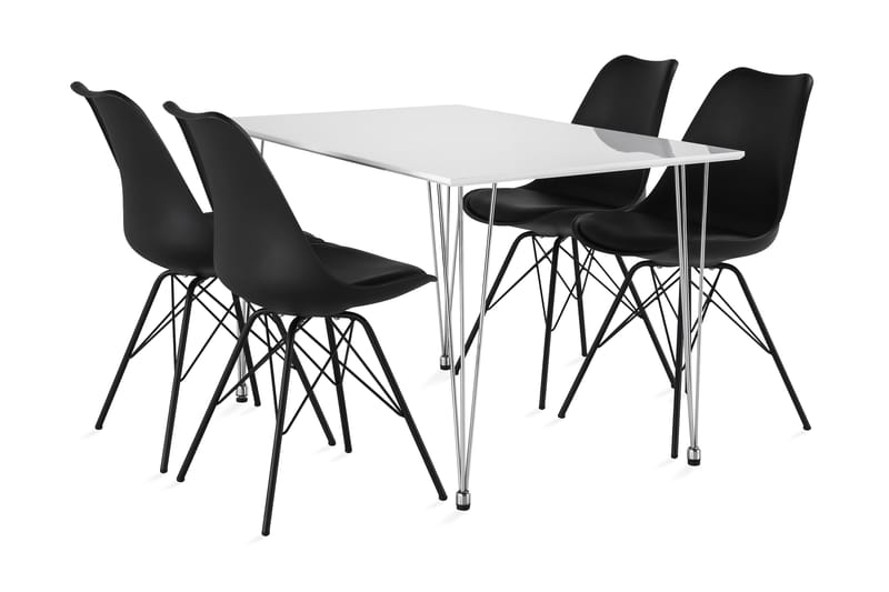 Kronblom Matgrupp 120 cm med 4 Shell Stol - Vit/Krom/Svart PU/Svart - Alla Möbler - Matgrupper - Matgrupper med 4 stolar