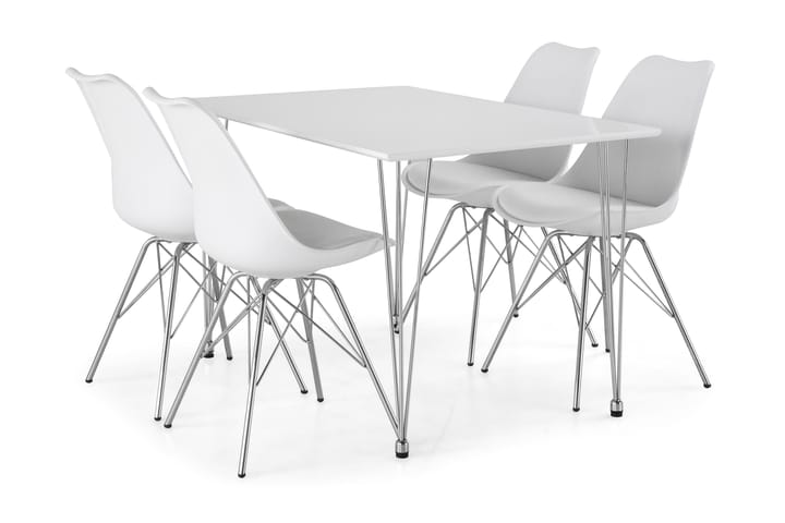 Kronblom Matgrupp 120 cm med 4 Shell Stol - Vit/Krom/Vit PU - Alla Möbler - Matgrupper - Matgrupper med 4 stolar