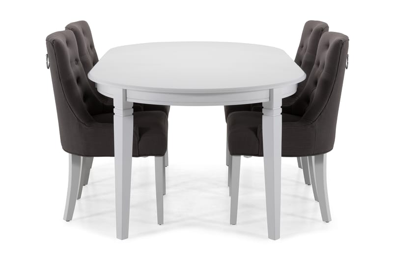 Lisa Förlängningsbart Matbord 150 cm Ovalt - Vit/Svart/Grå - Alla Möbler - Matgrupper - Matgrupper med 4 stolar
