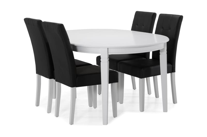 Lisa Matbord med 4 st Dala stolar - Vit/Svart PU - Alla Möbler - Matgrupper - Matgrupper med 6 stolar