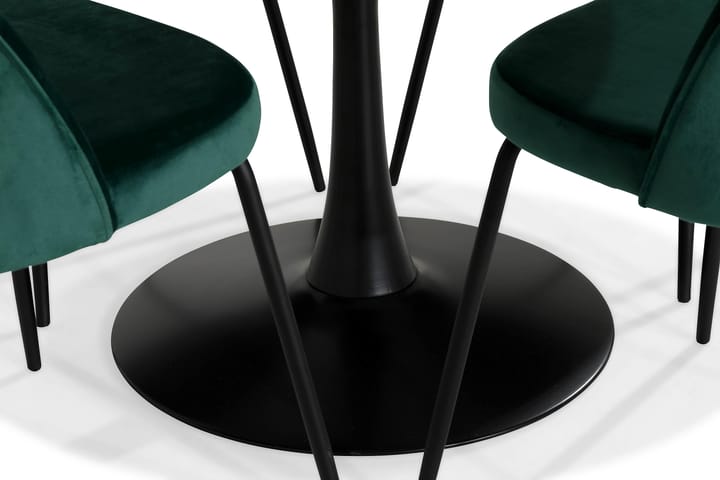 Risholn Matgrupp 100 cm Rund med 4 Toni Stol Sammet - Vit/Grön/Svart - Alla Möbler - Matgrupper - Matgrupper med 4 stolar