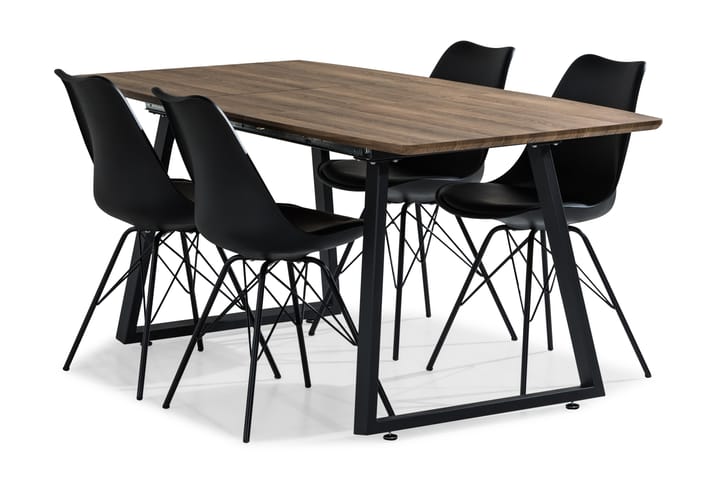Stackle Förlängningsbar Matgrupp 140 cm med 4 Dan Stol - Brun/Svart - Alla Möbler - Matgrupper - Matgrupper med 4 stolar