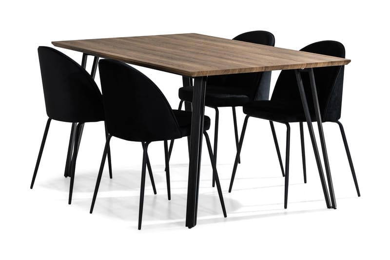 Stackle Matgrupp 160 cm med 4 Toni Stol Sammet - Brun/Svart - Alla Möbler - Matgrupper - Matgrupper med 4 stolar