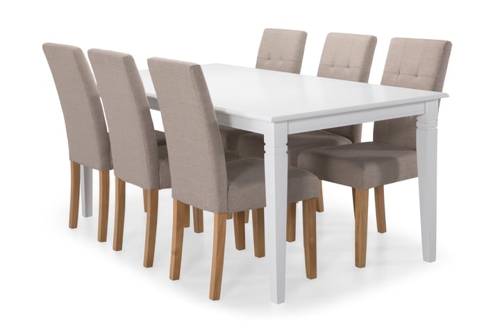 Attarp Matbord med 6 st Dala stolar - Beige/Ek - Alla Möbler - Matgrupper - Matgrupper med 6 stolar