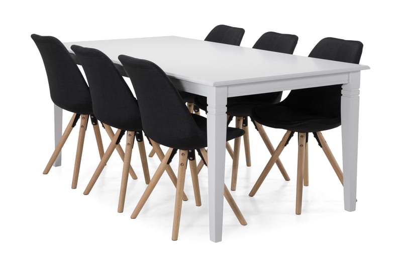 Attarp Matbord med 6 st Evert stolar - Vit/Mörkgrå - Alla Möbler - Matgrupper - Matgrupper med 6 stolar