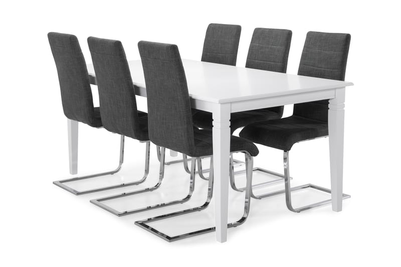 Attarp Matbord med 6 st Inez stolar - Vit/Grå - Alla Möbler - Matgrupper - Matgrupper med 6 stolar