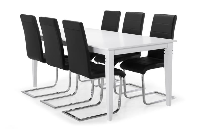 Attarp Matbord med 6 st Inez stolar - Vit/Svart/Krom - Alla Möbler - Matgrupper - Matgrupper med 6 stolar