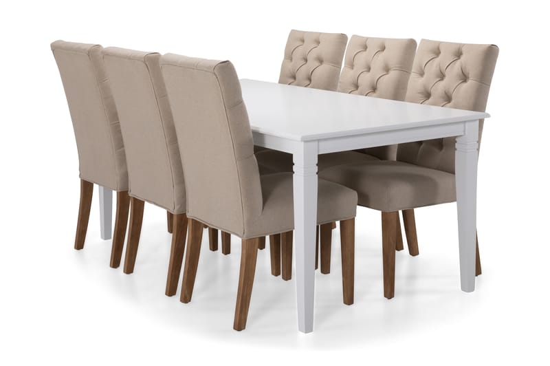 Attarp Matbord med 6 st Moa stolar - Vit/Beige/Vintageben - Alla Möbler - Matgrupper - Matgrupper med 6 stolar