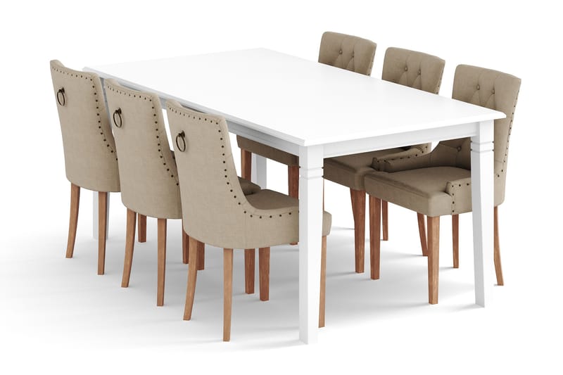 Attarp Matbord med 6 st Olga stolar - Vit/Beige - Alla Möbler - Bord - Matbord