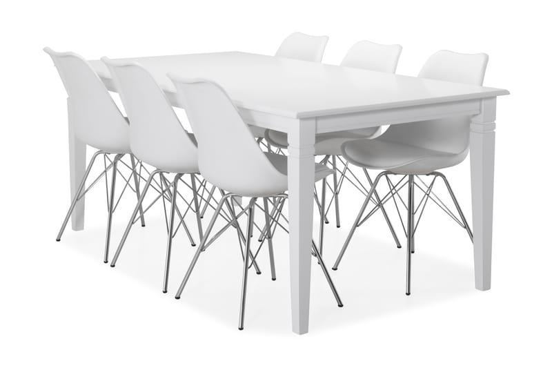 Attarp Matbord med 6 st Ove stolar - Vit/Krom - Alla Möbler - Matgrupper - Matgrupper med 6 stolar