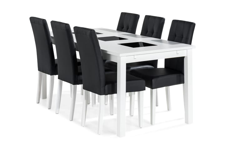 Diana Förlängningsbar Matgrupp 180 cm med 6 Dala Stol - Vit/Svart - Alla Möbler - Matgrupper - Matgrupper med 4 stolar