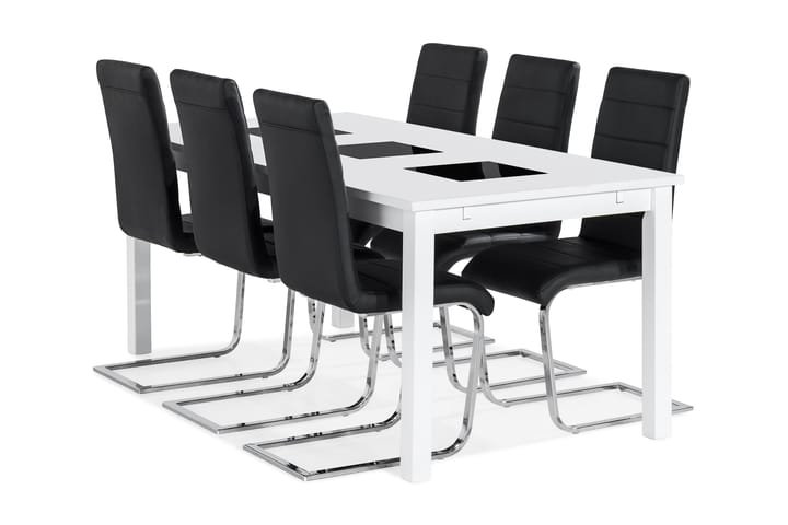 Diana Förlängningsbar Matgrupp 180 cm med 6 Inez Stol - Vit/Svart - Alla Möbler - Matgrupper - Matgrupper med 6 stolar