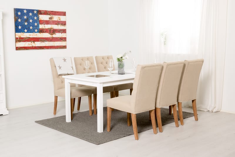 Diana Förlängningsbar Matgrupp 180 cm med 6 Moa Stol - Vit/Beige - Alla Möbler - Matgrupper - Matgrupper med 6 stolar
