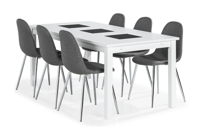 Diana Matgrupp med 6 st Dan Stol - Vit/Grå/Krom - Alla Möbler - Matgrupper - Matgrupper med 6 stolar