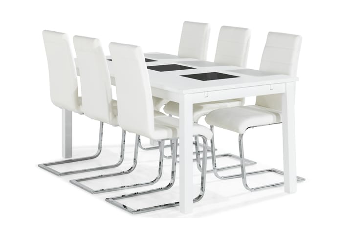 Diana Matgrupp med 6 st Inez Stol - Vit/PU/Krom - Alla Möbler - Matgrupper - Matgrupper med 6 stolar