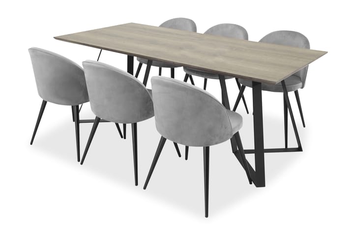 Elmar Matbord med 6 Didrik Sammetsstol - Grå/Svart - Alla Möbler - Matgrupper - Matgrupper med 6 stolar