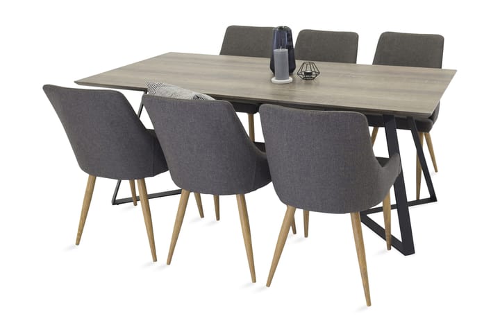 Elmar Matbord med 6 Pelle Stol - Grå/Svart/Mörkgrå/Ek - Alla Möbler - Matgrupper - Matgrupper med 6 stolar
