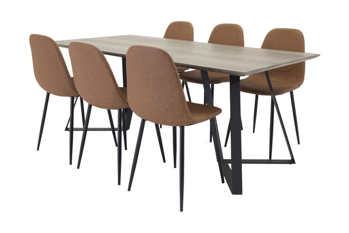 Elmar Matbord med 6 Tommy Stol - Grå/Svart/Brun - Alla Möbler - Matgrupper - Matgrupper med 6 stolar