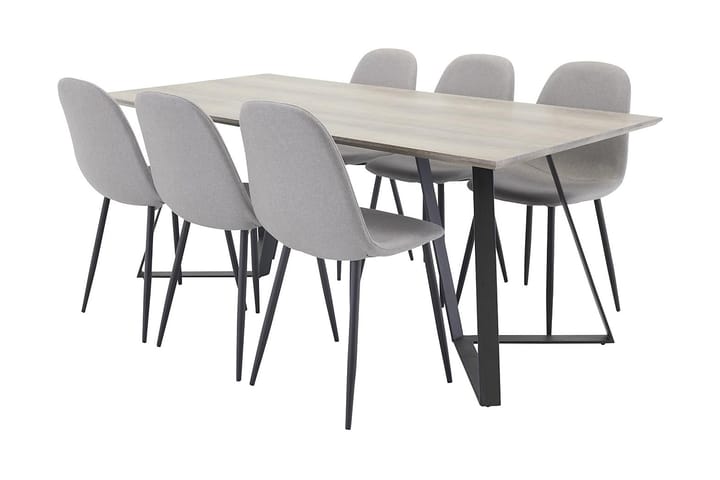 Elmar Matbord med 6 Tommy Stol - Grå/Svart/Ljusgrå - Alla Möbler - Matgrupper - Matgrupper med 6 stolar