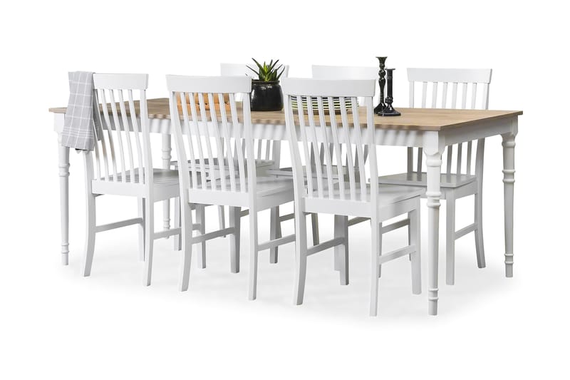 Erin Förlängningsbar Matgrupp 200 cm med 6 Augusta Stol - Vit - Alla Möbler - Matgrupper - Matgrupper med 6 stolar