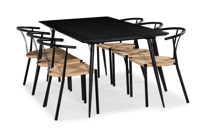 Fenny Matgrupp 180 cm med 6 Anitra Matstol Stål - Marmor/Svart/Konstrotting - Alla Möbler - Matgrupper - Matgrupper med 8 stolar