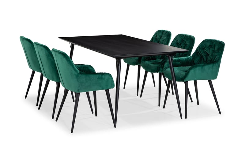 Fenny Matgrupp 180 cm med 6 Brianna Kösstol Sammet - Svart - Alla Möbler - Matgrupper - Matgrupper med 6 stolar