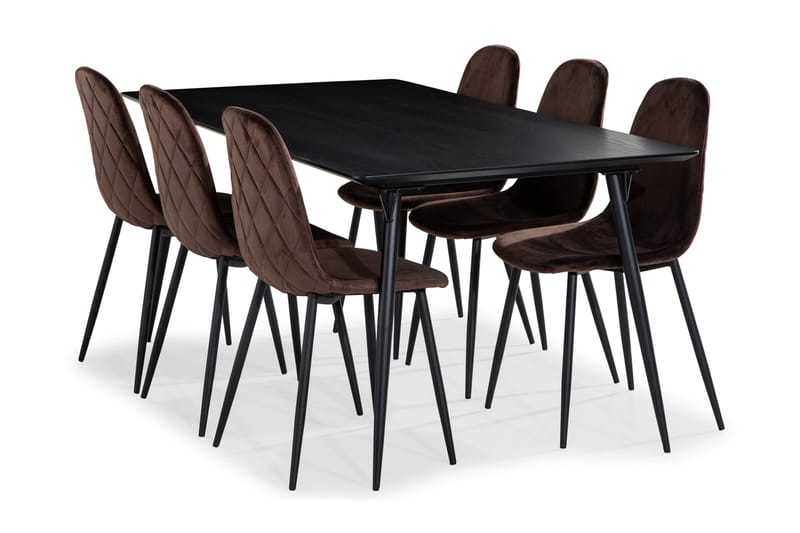 Fenny Matgrupp 180 cm med 6 Dan Matsol Sammet - Svart - Alla Möbler - Matgrupper - Matgrupper med 6 stolar