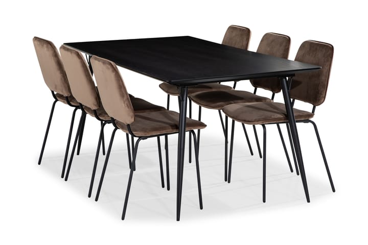 Fenny Matgrupp 180 cm med 6 Olarp Matstol Sammet - Svart - Alla Möbler - Matgrupper - Matgrupper med 6 stolar