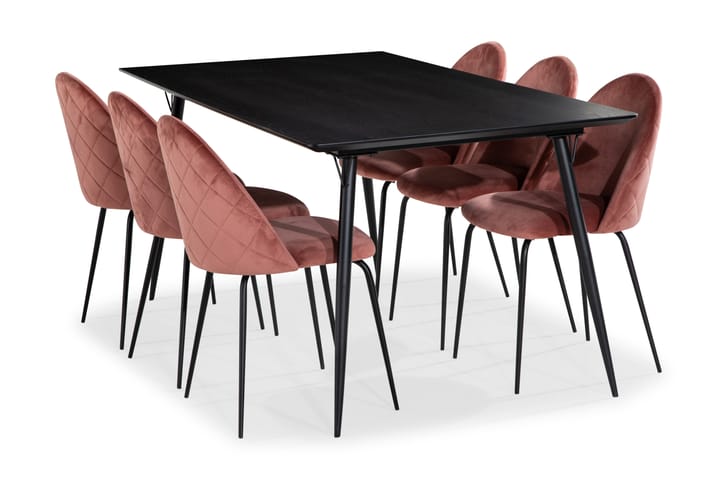 Fenny Matgrupp 180 cm med 6 Signild Köksstol Sammet - Svart - Alla Möbler - Matgrupper - Matgrupper med 6 stolar