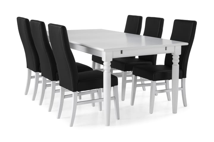 Hampton Matgrupp 190 cm med 6 Mazzi Stol - Vit/Svart PU - Alla Möbler - Matgrupper - Matgrupper med 6 stolar
