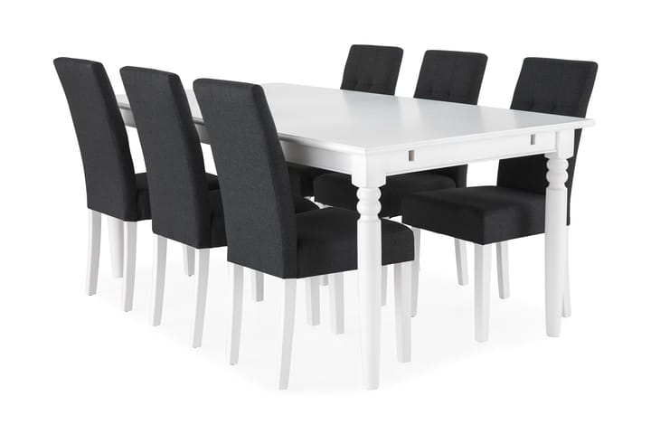 Hampton Matgrupp 190 cm med 6 Viktor Stol - Vit/Mörkgrå - Alla Möbler - Matgrupper - Matgrupper med 4 stolar