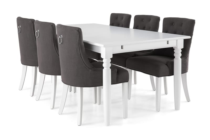 Hampton Matgrupp 190 cm med 6 Viktoria Fåtölj - Vit/Grå - Alla Möbler - Matgrupper - Matgrupper med 8 stolar