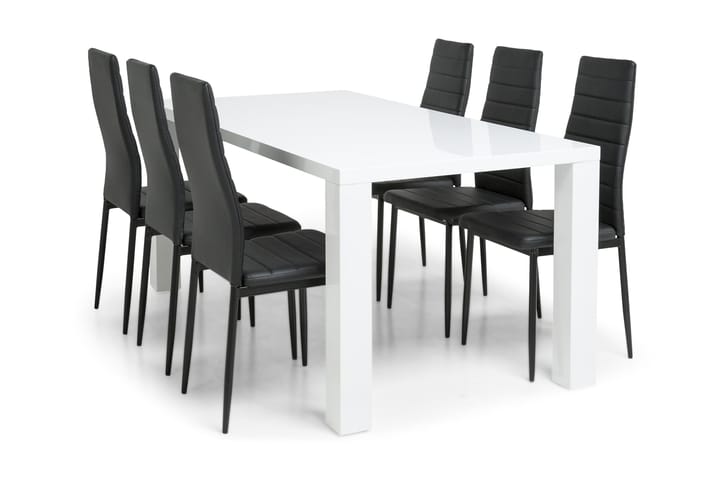 Inez Matgrupp 180 cm med 6 Meton Stol - Vit/Svart - Alla Möbler - Matgrupper - Matgrupper med 6 stolar