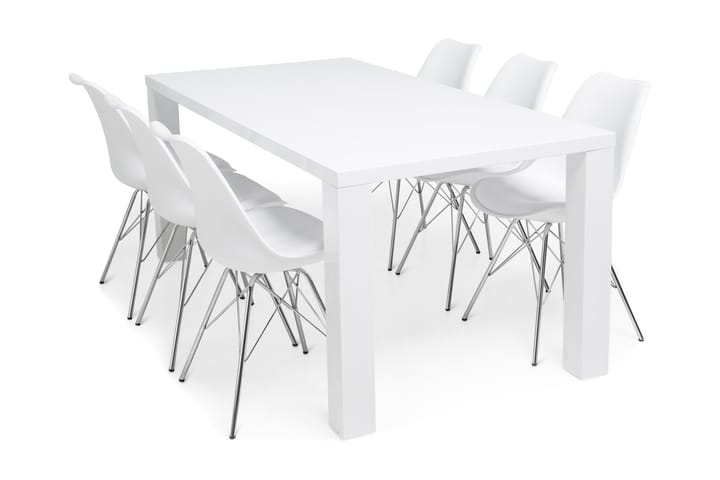 Inez Matgrupp 180x90 cm med 6 st Ove Stol - Vit/Krom - Alla Möbler - Matgrupper - Matgrupper med 6 stolar