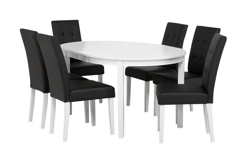 Lisa Förlängningsbar Matgrupp 150 cm Oval med 6 Dala Stol - Vit/Svart - Alla Möbler - Matgrupper - Matgrupper med 8 stolar