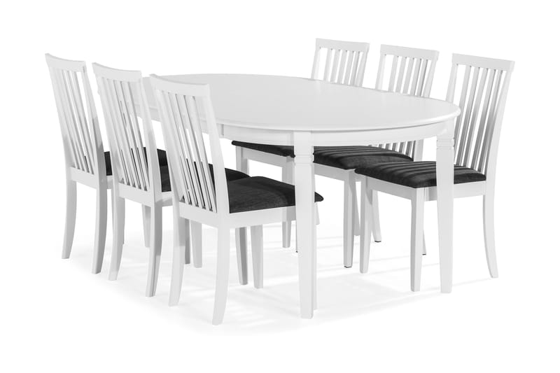 Lisa Förlängningsbar Matgrupp 150 cm Oval med 6 Stolar - Vit/Grå - Alla Möbler - Matgrupper - Matgrupper med 6 stolar