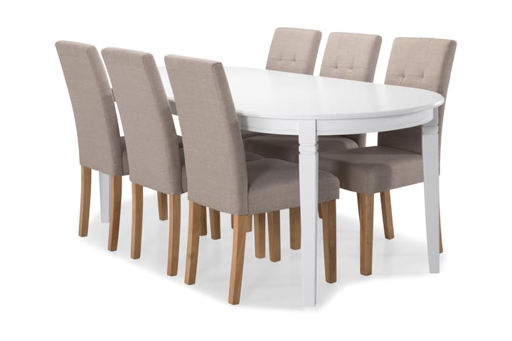 Lisa Matbord med 6 st Dala stolar - Vit/Beige/Ek - Alla Möbler - Matgrupper - Matgrupper med 6 stolar