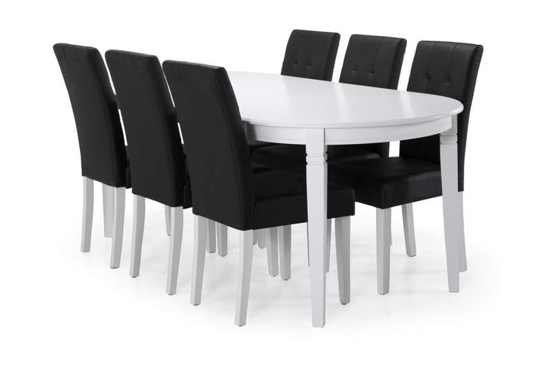 Lisa Matbord med 6 st Dala stolar - Vit/Svart PU - Alla Möbler - Matgrupper - Matgrupper med 6 stolar