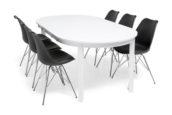 Lisa Matgrupp med 6 st Ove Stol - Vit/Svart/Krom - Alla Möbler - Matgrupper - Matgrupper med 6 stolar