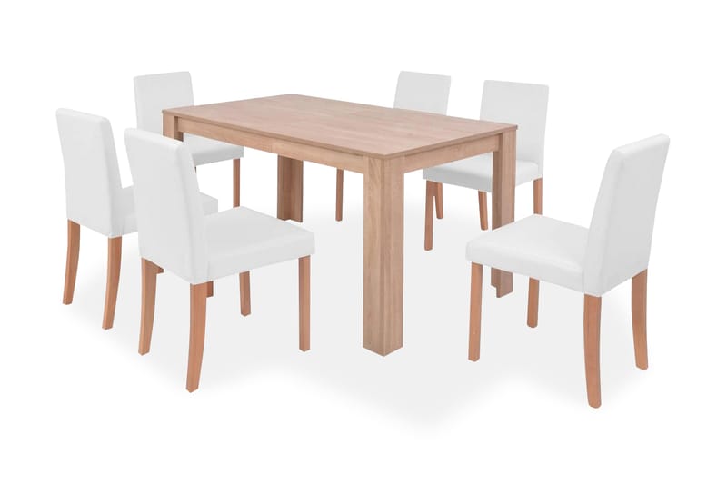 Matbord och matstolar 7 delar konstläder ek gräddvit - Brun - Alla Möbler - Matgrupper - Matgrupper med 6 stolar