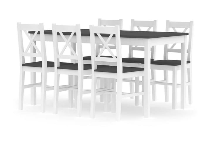Matgrupp 7 delar furu vit och grå - Vit - Alla Möbler - Matgrupper - Matgrupper med 6 stolar