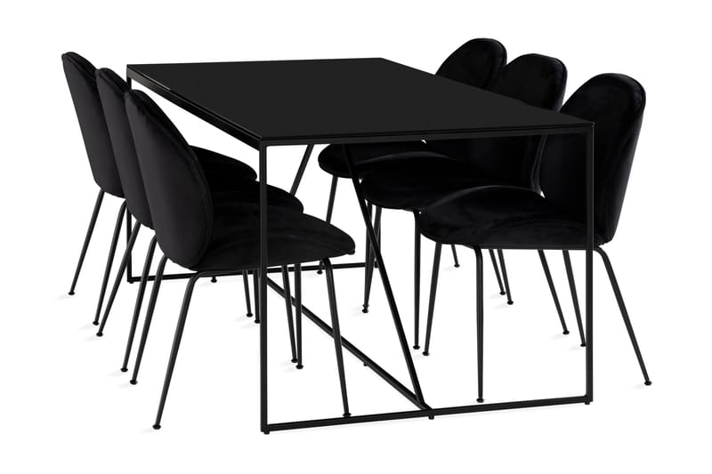 Moure Matgrupp 180 cm inkl 6 Finta Stolar - Svart/Sammet - Alla Möbler - Matgrupper - Matgrupper med 6 stolar