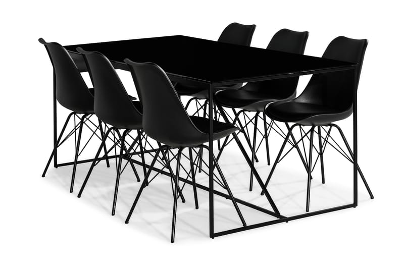 Moure Matgrupp med 6 Ove Stol - Glas/Metall/Svart PU - Alla Möbler - Matgrupper - Matgrupper med 6 stolar